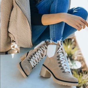 VICI CONQUEST HEELED SHEARLING LACE UP BOOT - KHAKI (currently sold out online!)